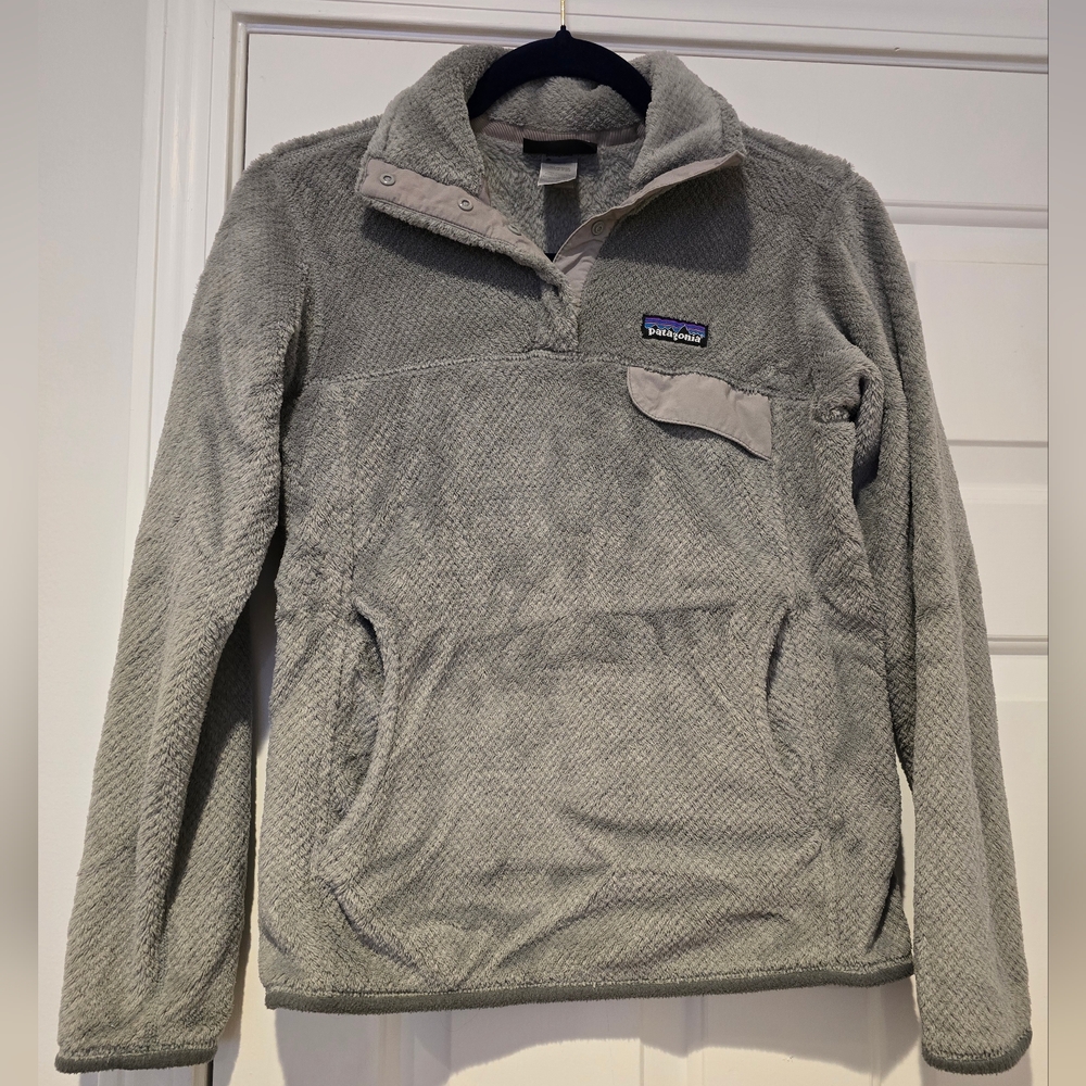 Patagonia Women XS Feather Grey Fleece Snap T Pullover Sweater Hiking Outdoor